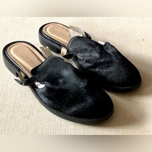 Brand New L’agence Black Genuine Calf Hair Leather Mules Woman Size 9.5